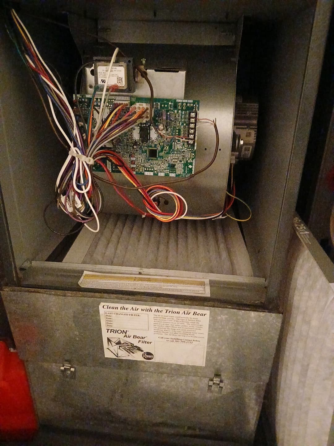 Furnace control board and blower compartment open for diagnosis