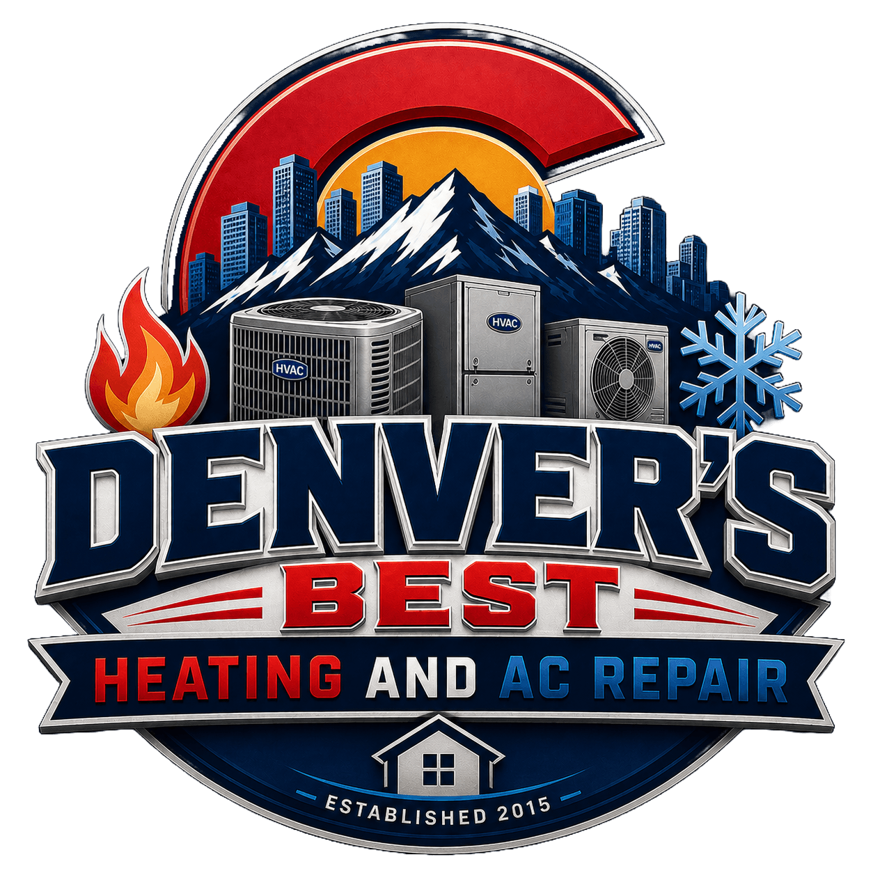 Denver's Best Heating and AC Repair — Colorado HVAC company logo with royal blue, red, and gold