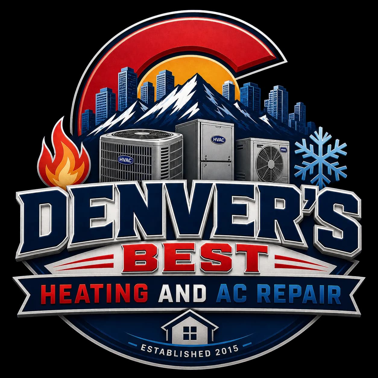 Denver's Best Heating and AC Repair — Colorado HVAC company logo with royal blue, red, and gold